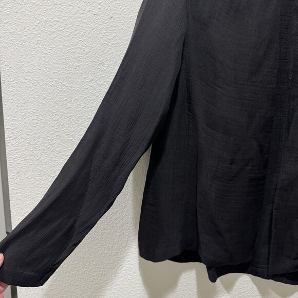 Eileen Fisher Crushed Silk Stand Collar Long Sleeve Open-Front Jacket Size M - Picture 2 of 8